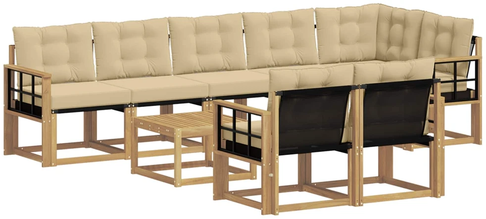Lauko sofos komplektas 9 vnt. 8 vietos Balta ir kreminė