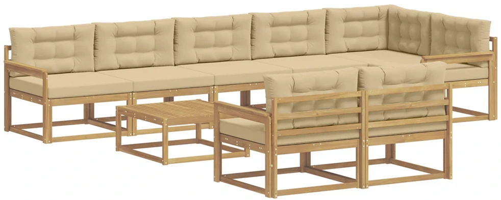Lauko sofos komplektas 9 vnt. 8 vietos Balta ir kreminė