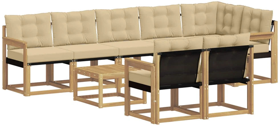 Lauko sofos komplektas 9 vnt. 8 vietos Balta ir kreminė