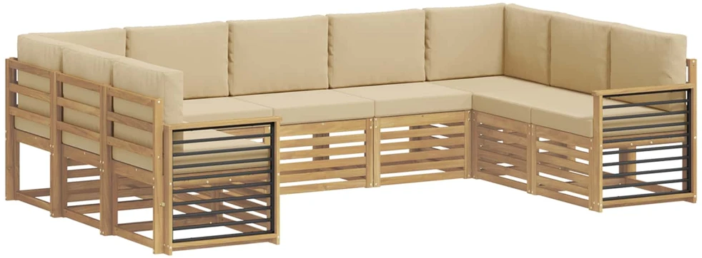 Lauko sofos komplektas 9 vnt. 9 vietos Balta ir kreminė