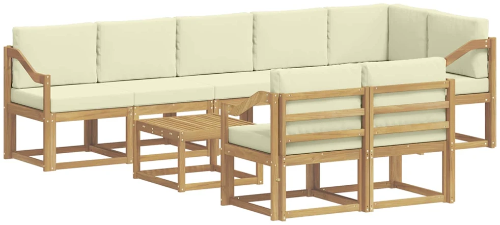 Lauko sofos komplektas 9 vnt. 8 vietos Balta ir kreminė