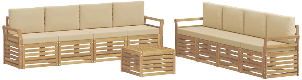 Lauko sofos komplektas 9 vnt. Balta ir kreminė Poliesteris