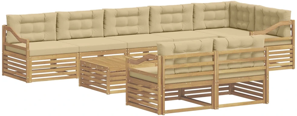 Lauko sofos komplektas 9 vnt. 8 vietos Balta ir kreminė