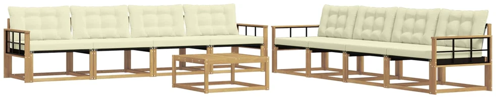 Lauko sofos komplektas 9 vnt. 8 vietos Balta ir kreminė