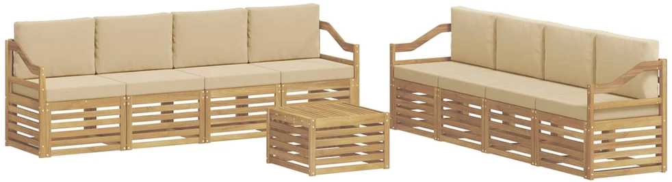 Lauko sofos komplektas 9 vnt. Balta ir kreminė Poliesteris