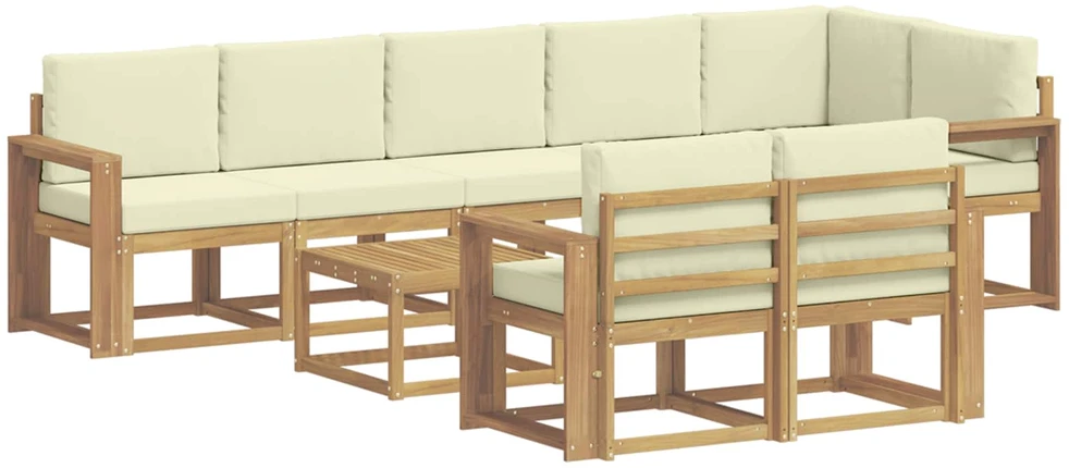 Lauko sofos komplektas 9 vnt. 8 vietos Balta ir kreminė