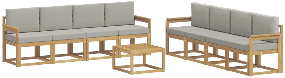 Lauko sofos komplektas 9 vnt. 8 vietos Balta ir šviesiai pilka