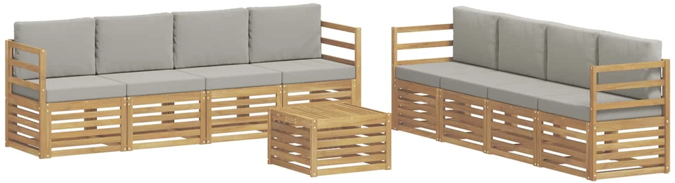 Lauko sofos komplektas 9 vnt. Balta ir šviesiai pilka