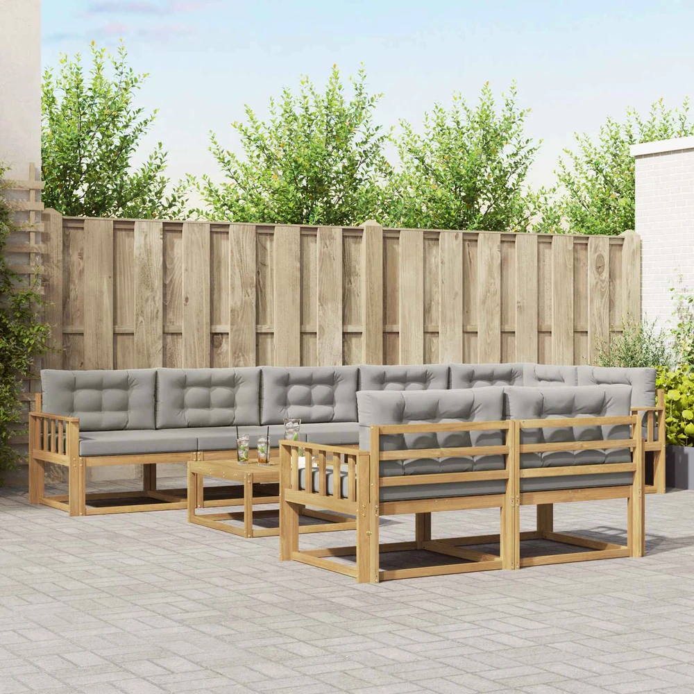Lauko sofos komplektas 9 vnt. Balta ir šviesiai pilka