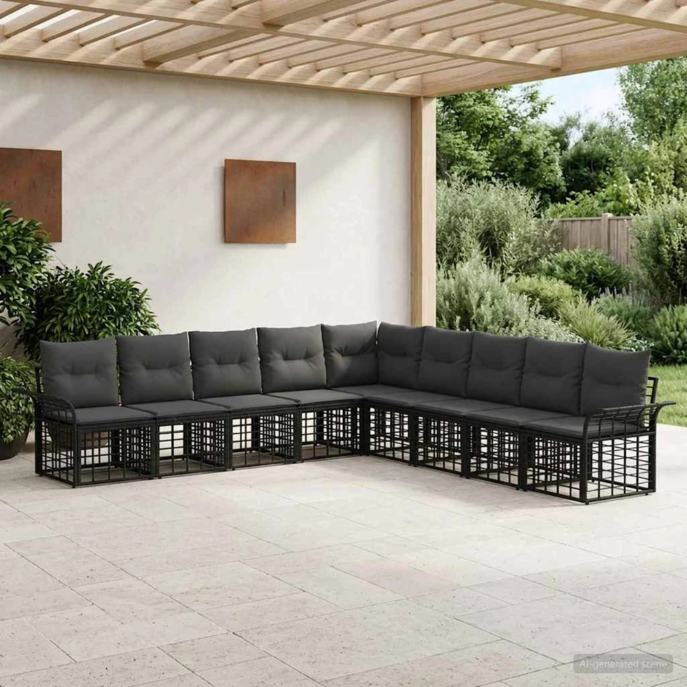 Lauko sofos komplektas 9 vnt. Juoda ir tamsiai pilka