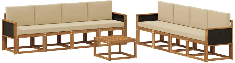 Lauko sofos komplektas 9 vnt. Natūrali