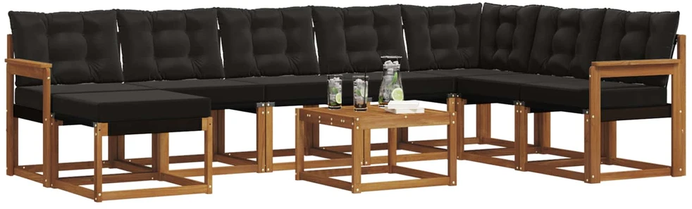 Lauko sofos komplektas 9 vnt. Natūrali ir juoda