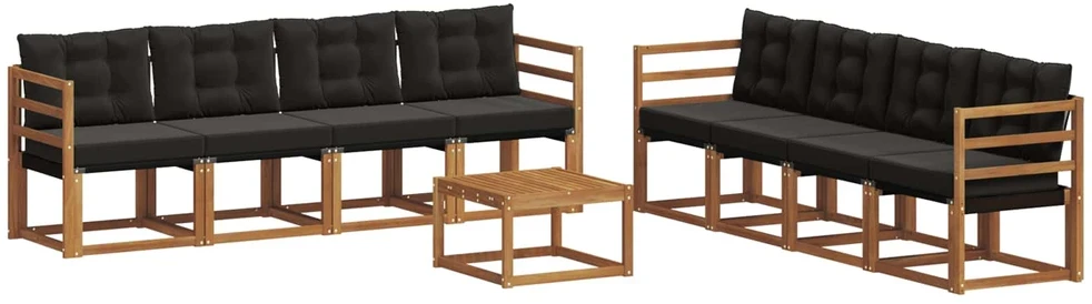 Lauko sofos komplektas 9 vnt. 8 vietos Natūrali ir juoda