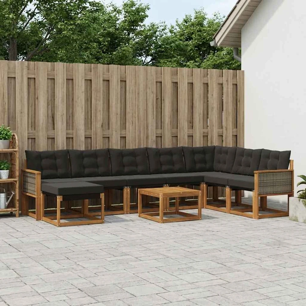 Lauko sofos komplektas 9 vnt. Natūrali ir juoda
