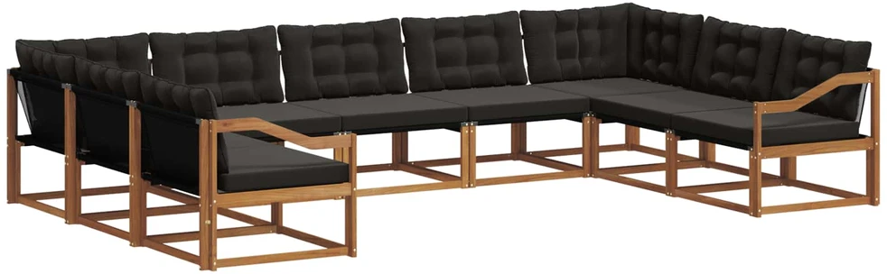 Lauko sofos komplektas 9 vnt. Natūrali ir juoda