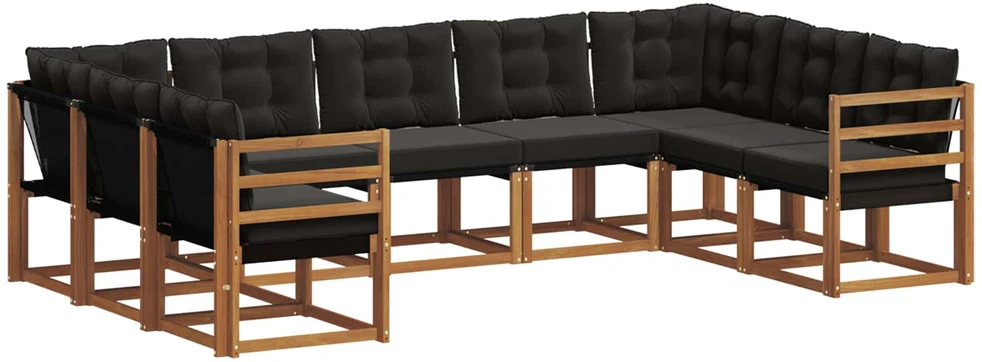 Lauko sofos komplektas 9 vnt. Natūrali ir juoda