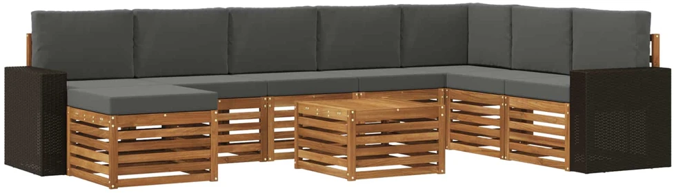 Lauko sofos komplektas 9 vnt. 8 vietos Natūralus ir antracitas