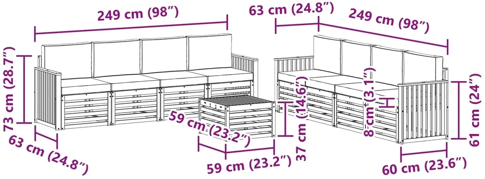 Lauko sofos komplektas 9 vnt. 8 vietos Natūralus ir antracitas