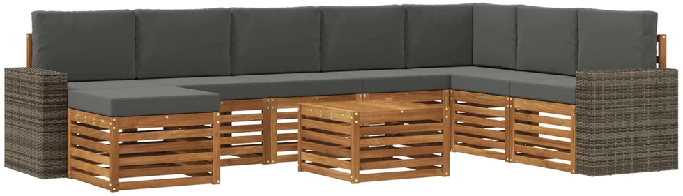 Lauko sofos komplektas 9 vnt. 8 vietos Natūralus ir antracitas