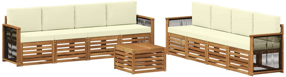 Lauko sofos komplektas 9 vnt. Natūralus ir grietinėlė