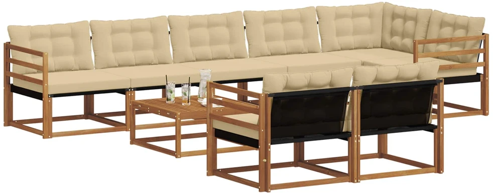 Lauko sofos komplektas 9 vnt. 8 vietos Natūralus ir bežinis