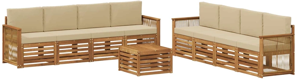 Lauko sofos komplektas 9 vnt. Natūralus ir bežinis