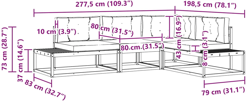 Lauko sofos komplektas Balta 277,5 x 198,5 x 73 cm Poliesteris