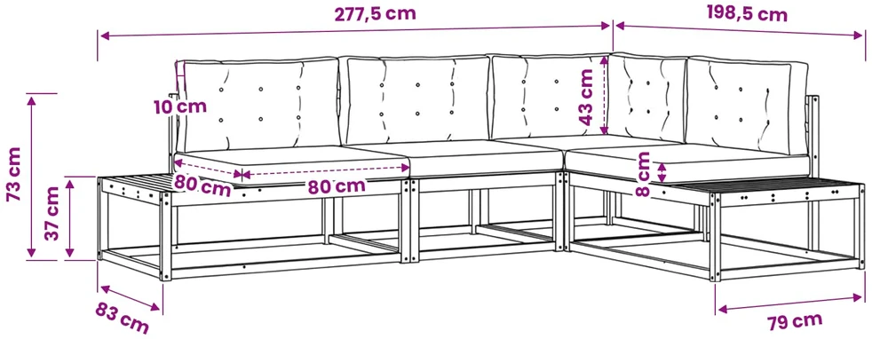 Lauko sofos komplektas Balta 277,5 x 198,5 x 73 cm Poliesteris