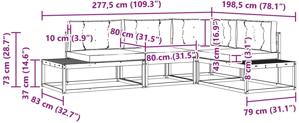 Lauko sofos komplektas Balta 277,5 x 198,5 x 73 cm Poliesteris