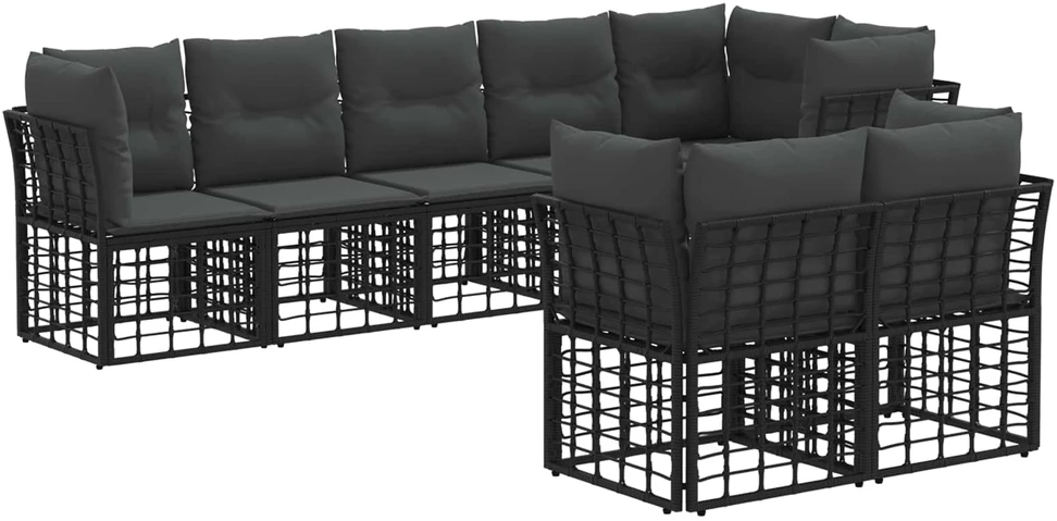 Lauko sofos komplektas 8 vnt. 8 vietos Juoda Poliesteris