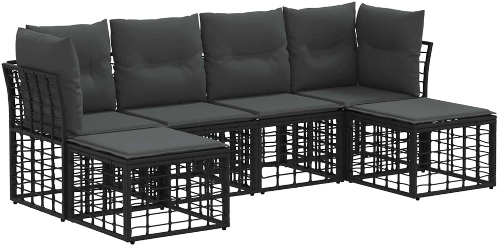 Lauko sofos komplektas 6 vietos Juoda Poliesteris