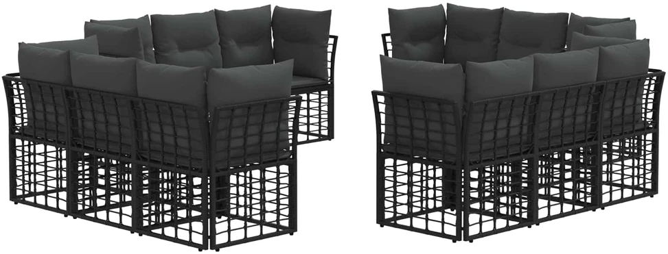 Lauko sofos komplektas 12 vietos Juoda Poliesteris