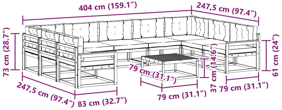 Lauko sofos komplektas 10 vnt. Balta ir antracito