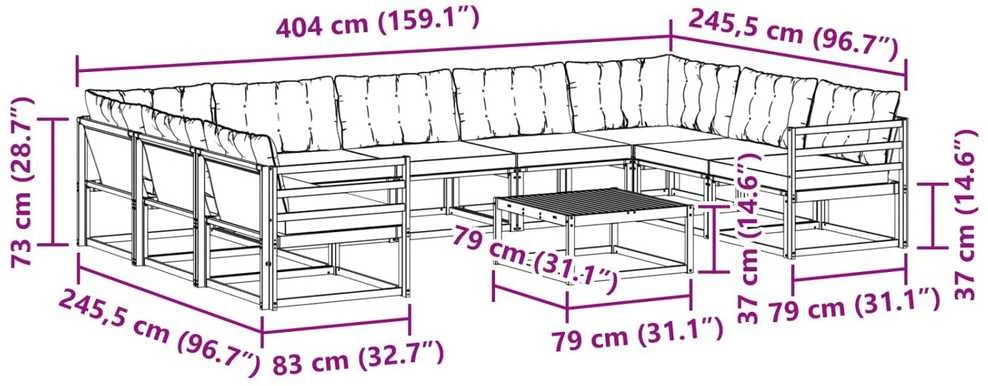 Lauko sofos komplektas 10 vnt. Balta ir kreminė