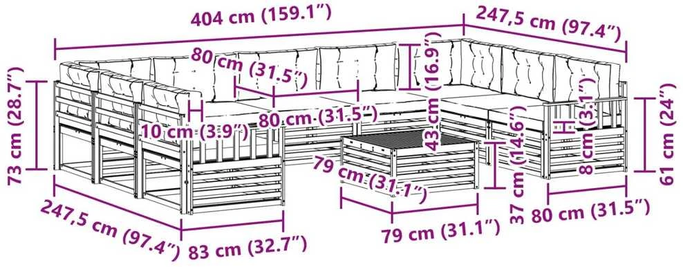 Lauko sofos komplektas 10 vnt. Balta ir antracito