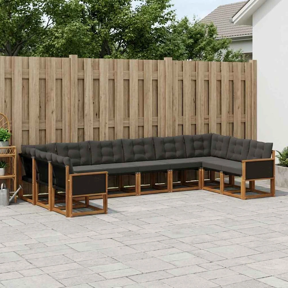 Lauko sofos komplektas 10 vnt. Natūrali ir juoda