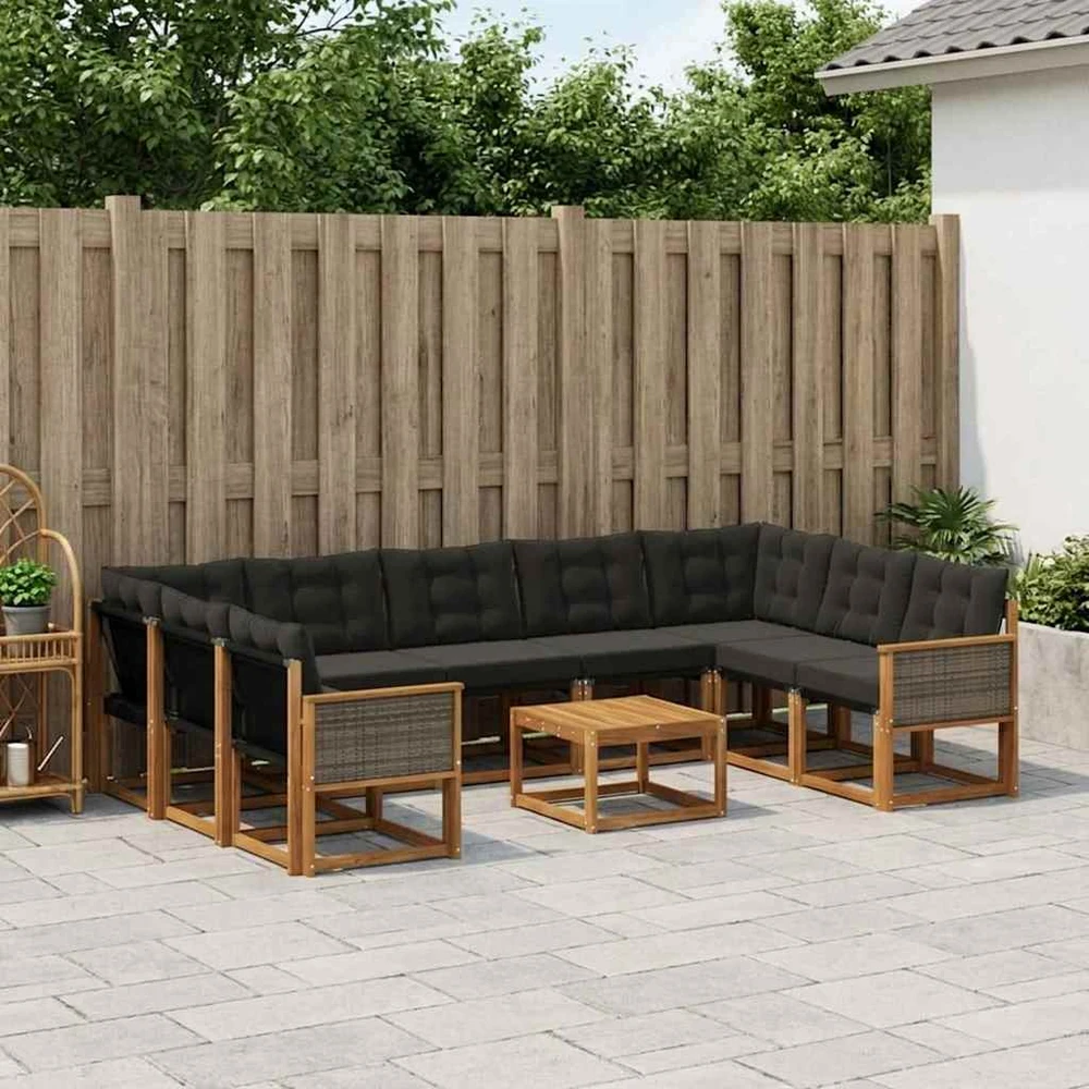 Lauko sofos komplektas 10 vnt. Natūrali ir juoda