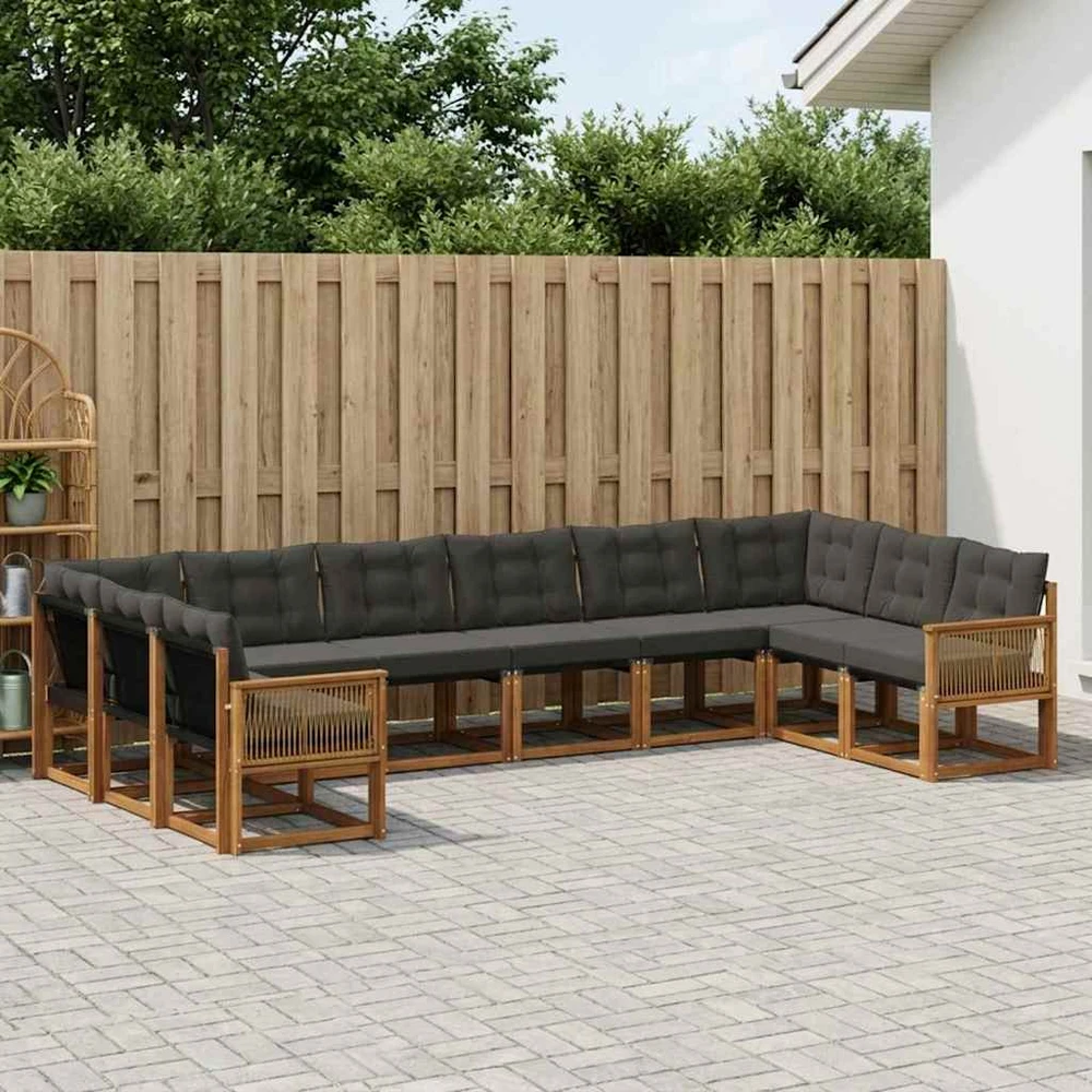 Lauko sofos komplektas 10 vnt. Natūrali ir juoda