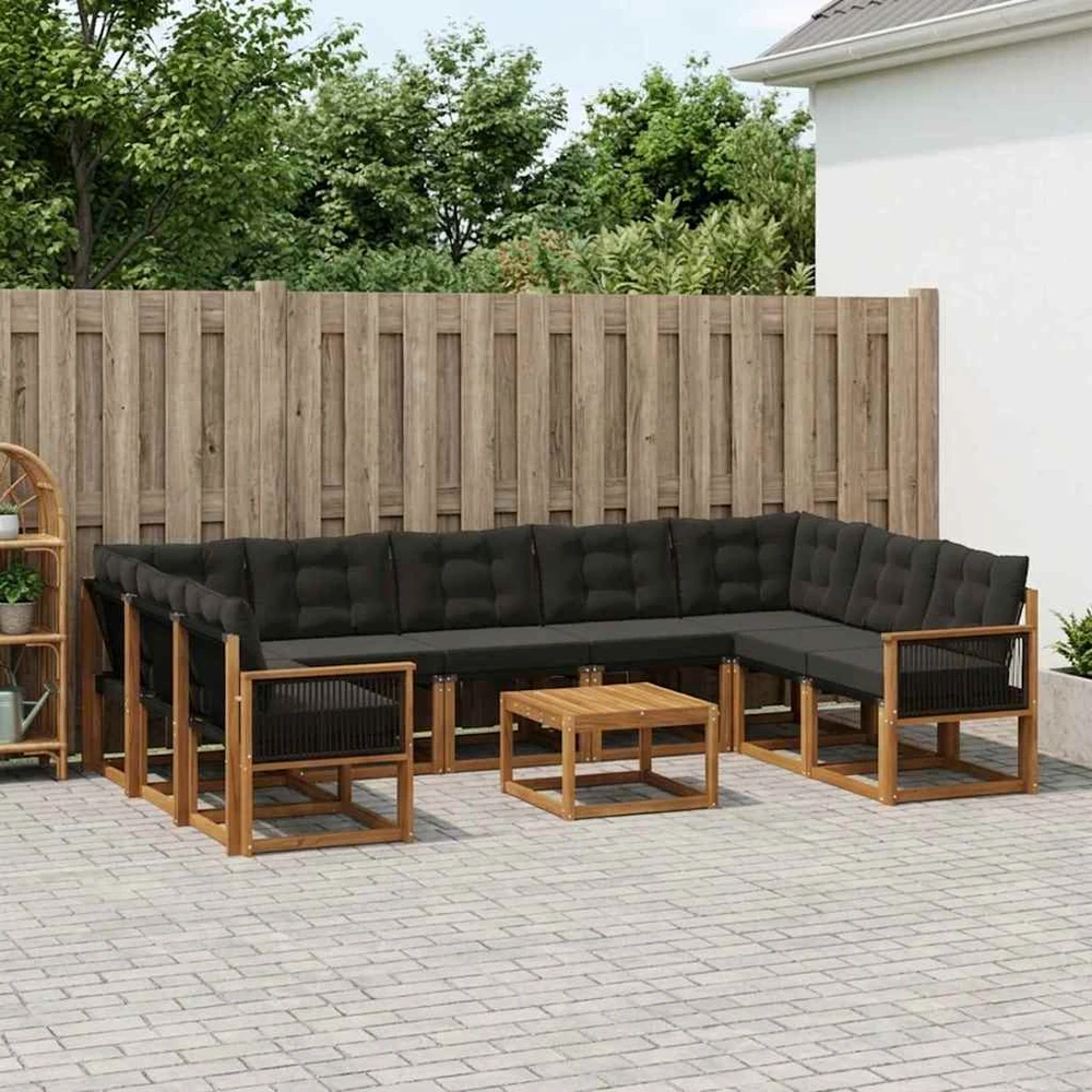 Lauko sofos komplektas 10 vnt. Natūrali ir juoda