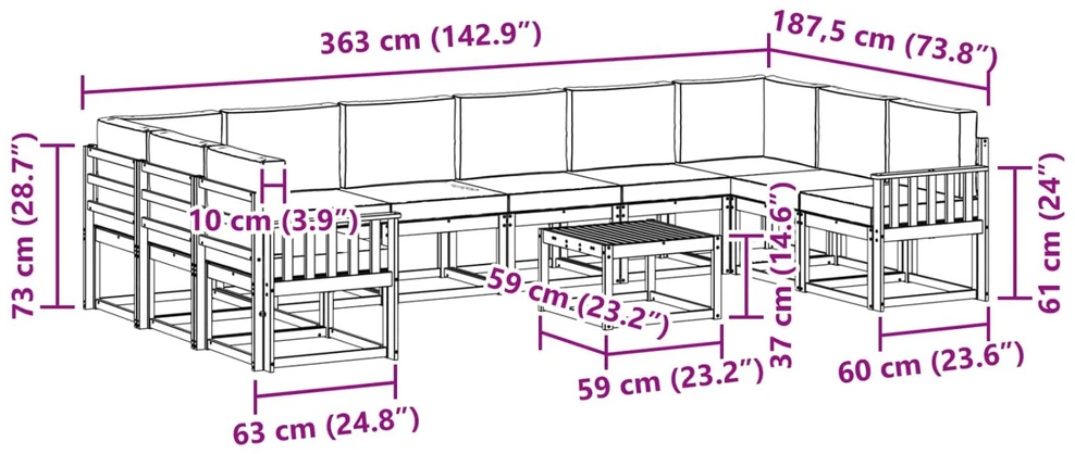 Lauko sofos komplektas 11 vnt. Balta ir antracito