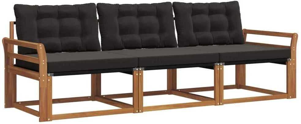 Lauko sofos komplektas 3 vnt. Natūrali ir juoda
