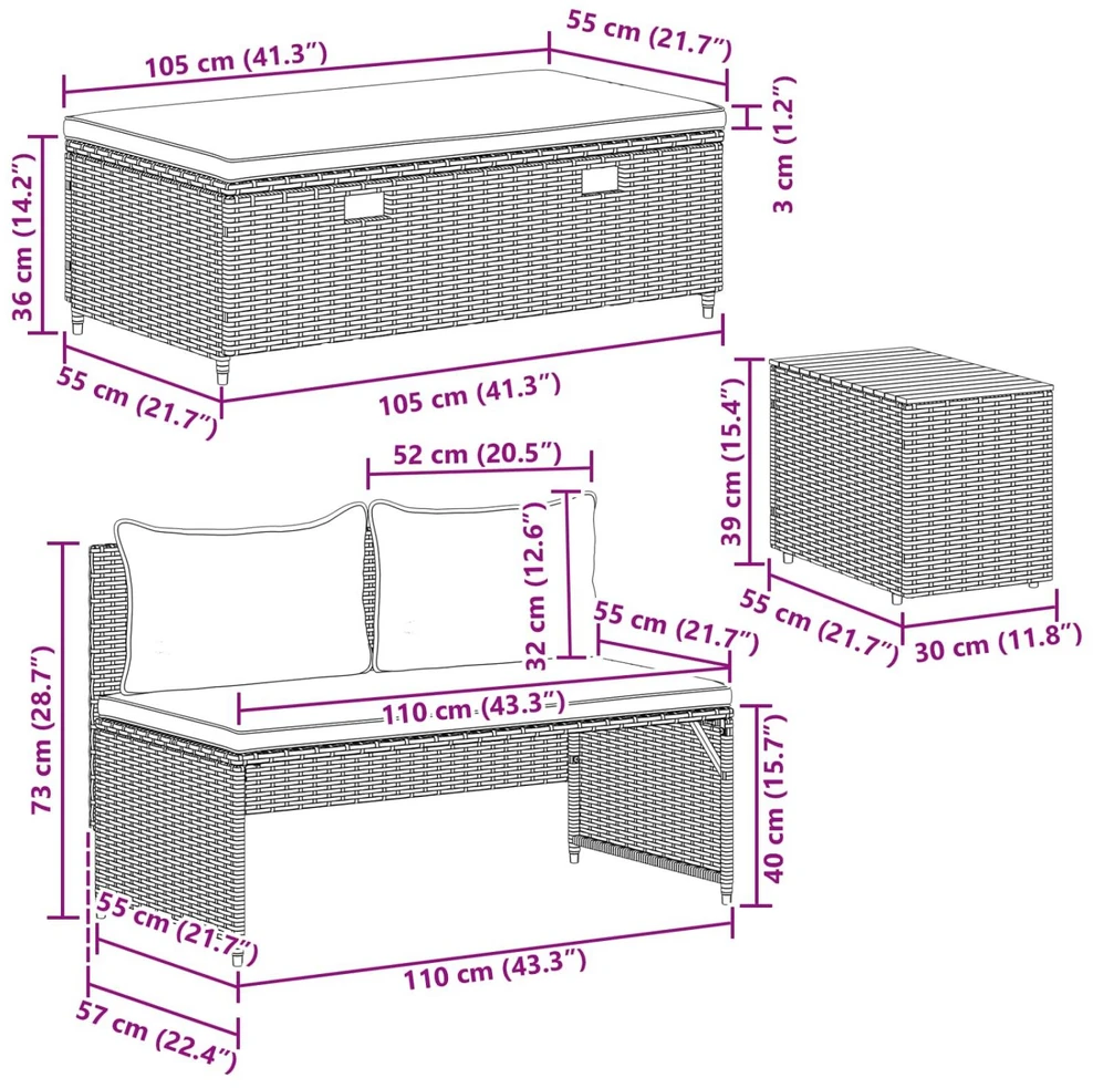 Lauko sofos komplektas 4 -Seater 4 vnt. 55 x 30 x 39 cm