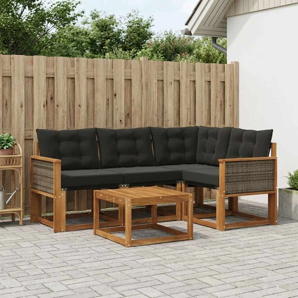 Lauko sofos komplektas 5 vnt. Natūrali ir juoda