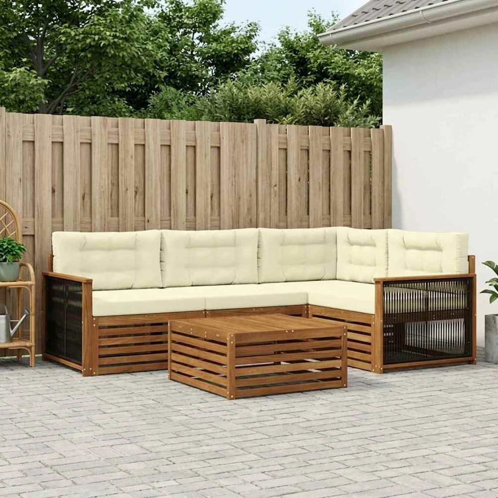 Lauko sofos komplektas 5 vnt. Natūralus ir grietinėlė
