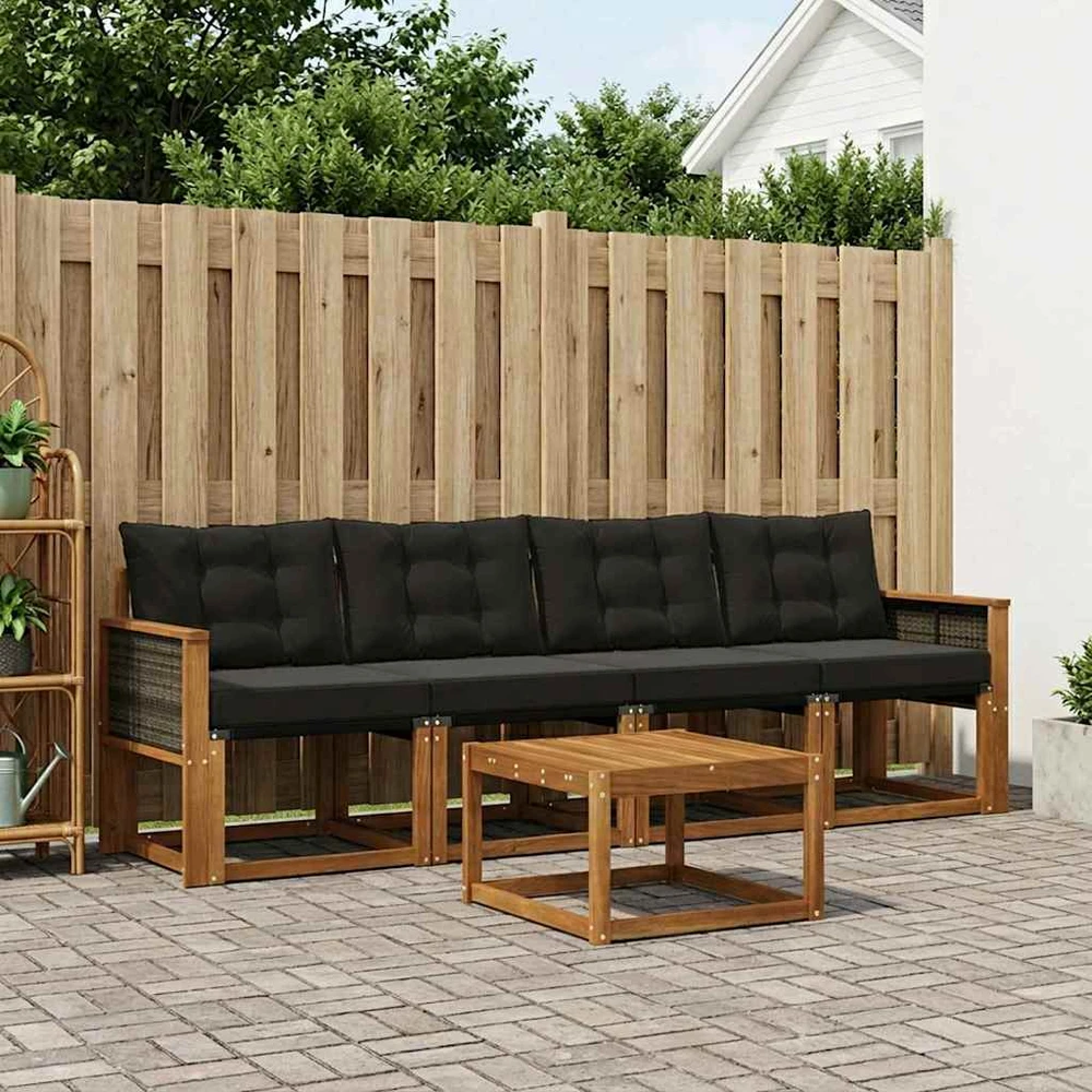 Lauko sofos komplektas 5 vnt. Natūrali ir juoda