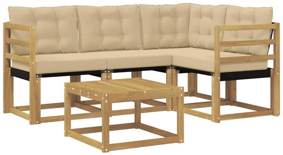 Lauko sofos komplektas 5 vnt. Balta ir kreminė