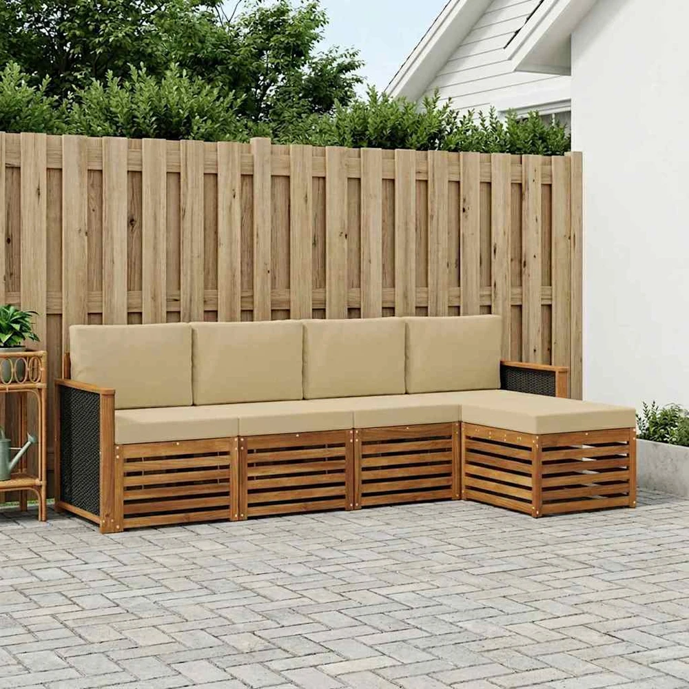 Lauko sofos komplektas 5 vnt. Natūralus ir bežinis
