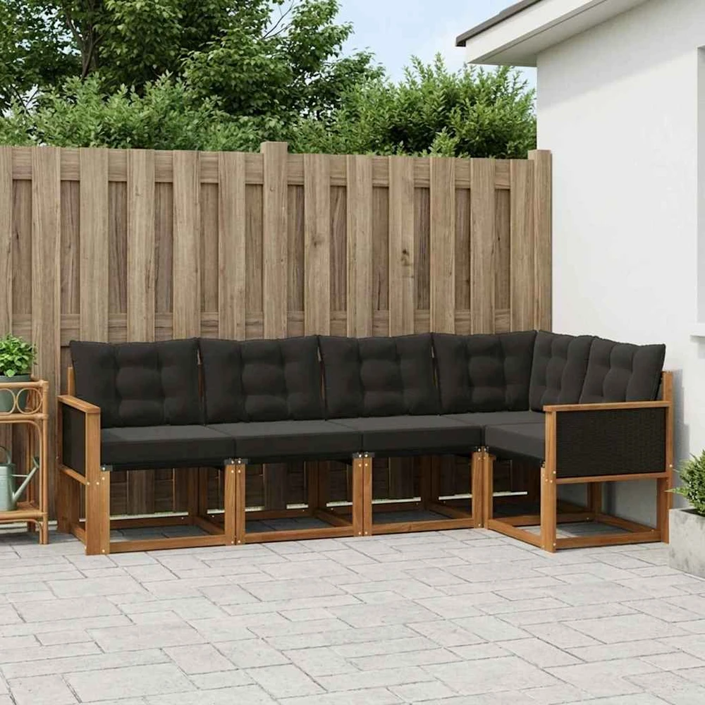 Lauko sofos komplektas 5 vnt. Natūrali ir juoda