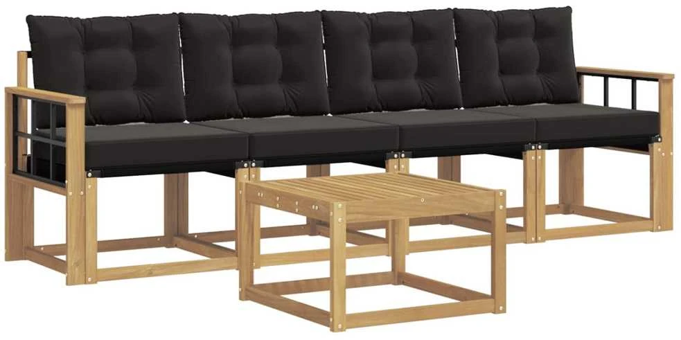Lauko sofos komplektas 5 vnt. Balta ir juoda