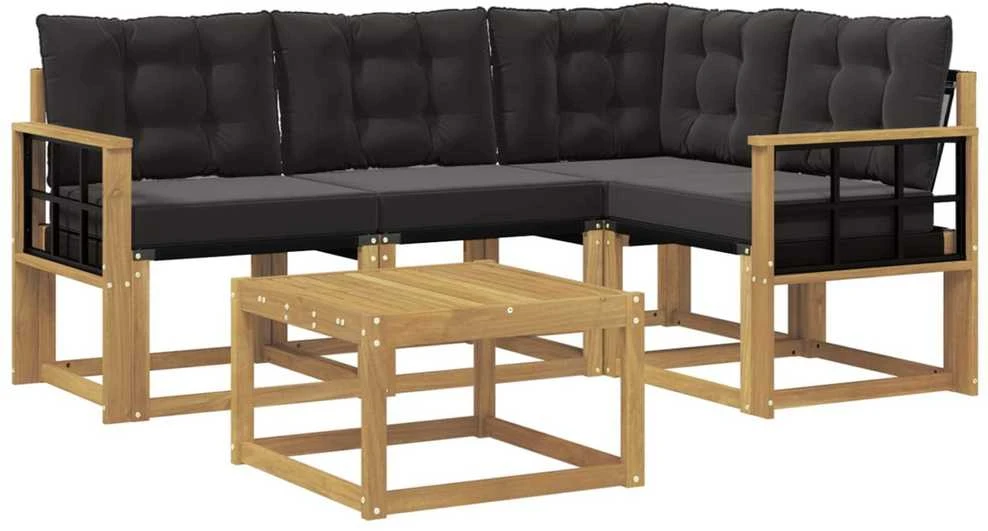 Lauko sofos komplektas 5 vnt. Balta ir juoda